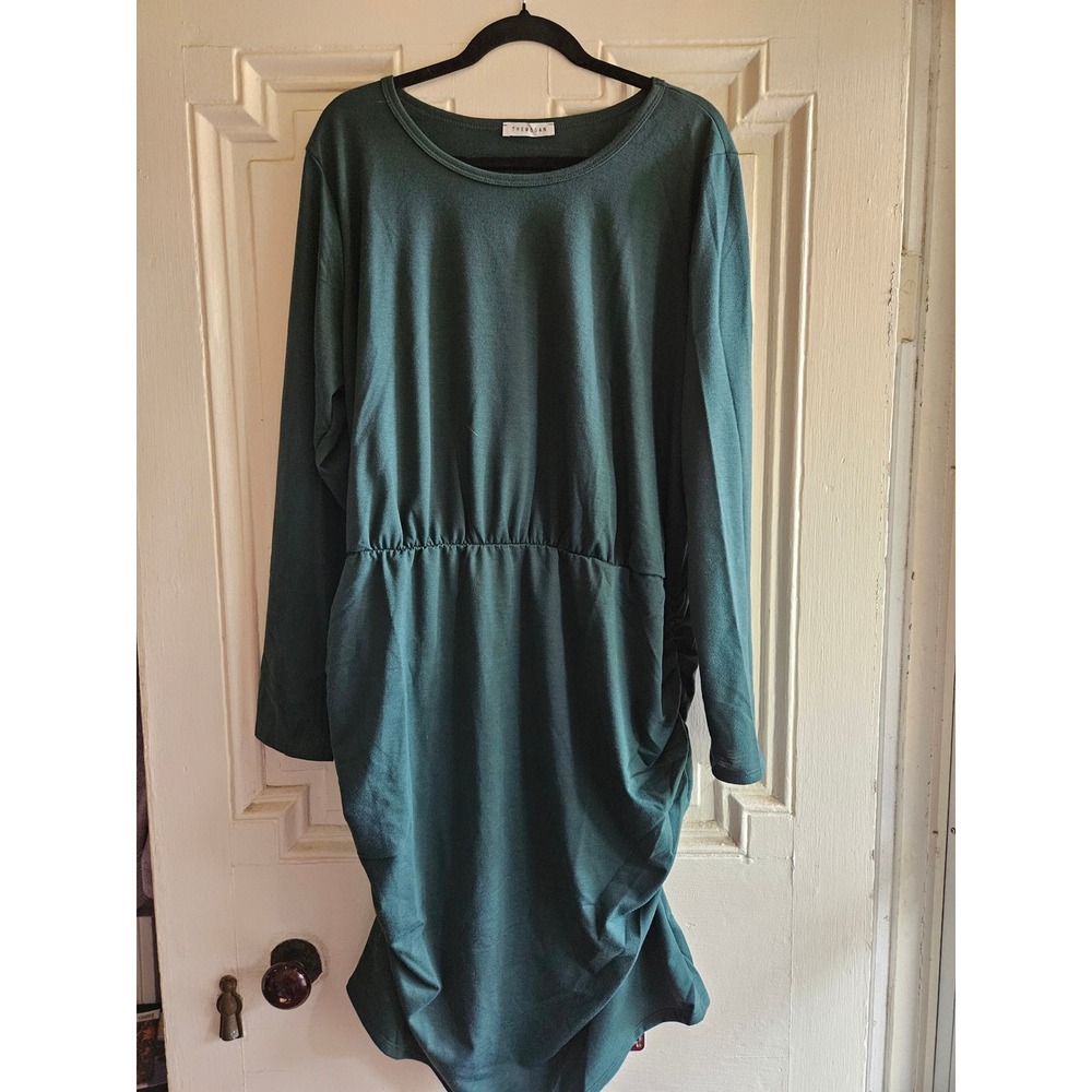 The Mogan Womens 3XL Forest Green Ruched Side Long Sleeve Elastic Waist Dress